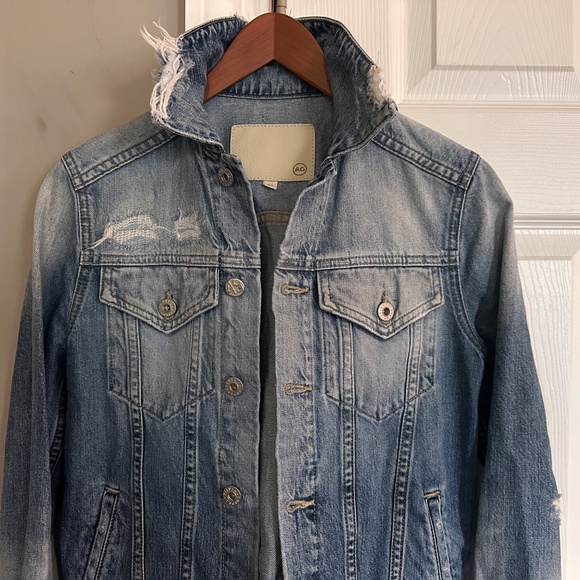 AG Adriano Goldschmied XS Distressed Denim Jacket Blue Light Wash - Picture 12 of 12